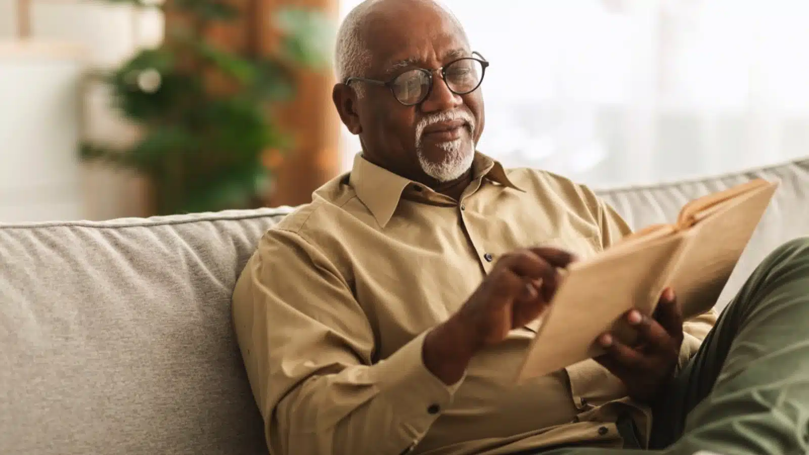 Retired old man reading book