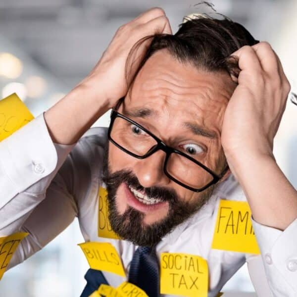 man glasses busy in office